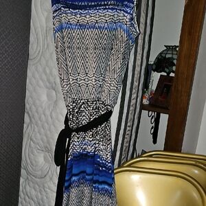 Fever Blue and Black Geometric Maxi Dress